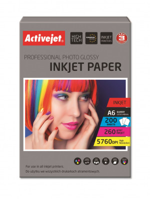 Activejet AP6-260GR200 Papier fotograficzny błyszczący; 10x15; A6; 200 szt.