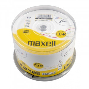 MAXELL CD-R 700MB, 50 szt. w opakowaniu cake (szpindel), szybkość zapisu 52X, 80 min. Płyty wysokiej jakości z możliwością nadruku i nagrywania muzyki. Przeznaczenie Multimedia.