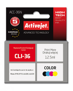 Activejet ACC-36N Tusz do drukarki Canon, Zamiennik Canon CLI-36; Supreme; 12,5 ml; kolor.