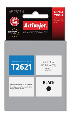 Activejet AE-2621N Tusz do drukarki Epson, Zamiennik Epson 26 T2621; Supreme; 22 ml; czarny.