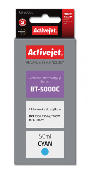 Activejet AB-5000C Tusz Buteleczka z atramentem (zamiennik do Brother BT-5000C; Supreme; 50 ml; błękitny)