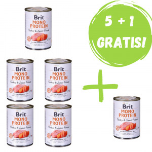 BRIT Mono Protein Turkey & Sweet Potato - mokra karma dla psa - 5x400g + 400g GRATIS!