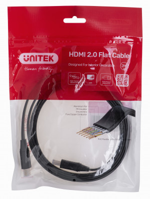 UNITEK KABEL HDMI 2.0 4K60HZ,PŁASKI,2M,C11063BK-2M