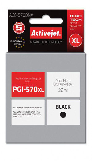 Activejet ACC-570BNX Tusz do drukarki Canon, Zamiennik Canon PGI-570XLBk; Supreme; 22 ml; czarny.