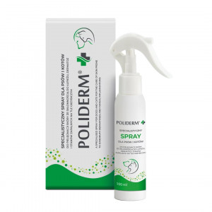 JM SANTE Poliderm Spray - spray do pielęgnacji skóry ze skłonnością do łupieżu, dermatoz i stanów zapalnych dla psa i kota - 100ml