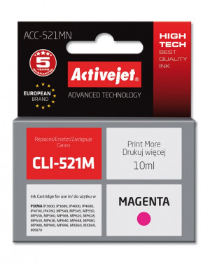 Activejet ACC-521MN Tusz do drukarki Canon, Zamiennik Canon CLI-521M; Supreme; 10 ml; purpurowy.