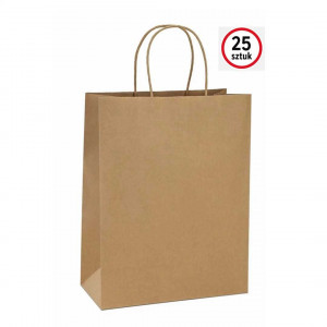 BSTech Torba Papierowa, prezentowa, brązowa rączka. 260x170x310. Zestaw 25 szt. 120 gsm.