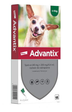 Bayer Advantix Spot-On 0,4ml 4 Tuby dla psów do 4kg