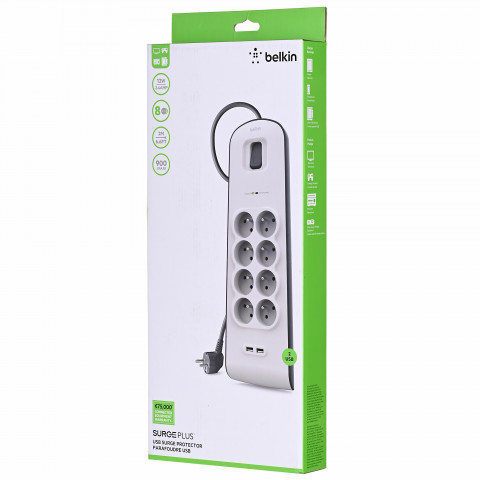 Listwa zasilająca Belkin Power Surge 8-PORT + 2xUSB-A 18W 900J 2m Grey/White - Galeria zdjęcie 10