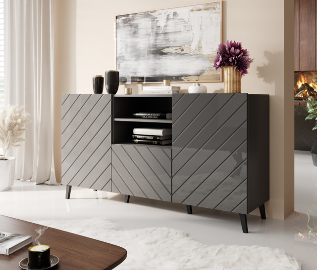 Komoda ABETO 150x42x82 grafit/grafit połysk - zdjęcie 2