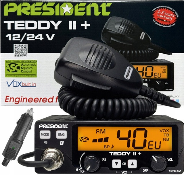 CB Radio PRESIDENT Teddy II+ 12/24V + ASC 7 kolorów AM/FM - zdjęcie 1